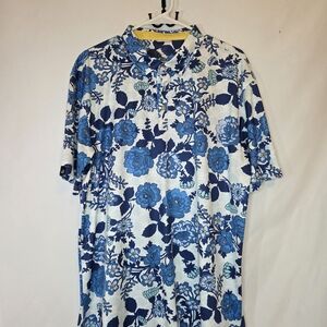 Swannies Golf Blue Floral Men's Polo Shirt XL Activewear #236